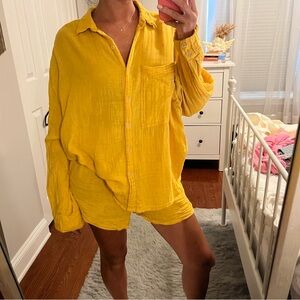 Urban Outfitters Out From Under Joslyn Sleep Short & Shirt Set Dark Yellow